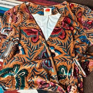 Anthropologie Farm Rio Velvet Floral Wrap Blouse